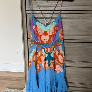 Free People Floral Mini Dress - Blue and Orange